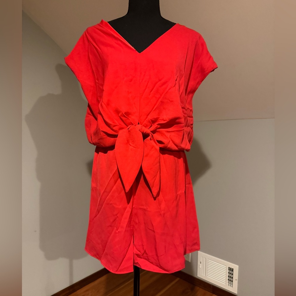 She + Sky Red V-Neck Tie-Front romper